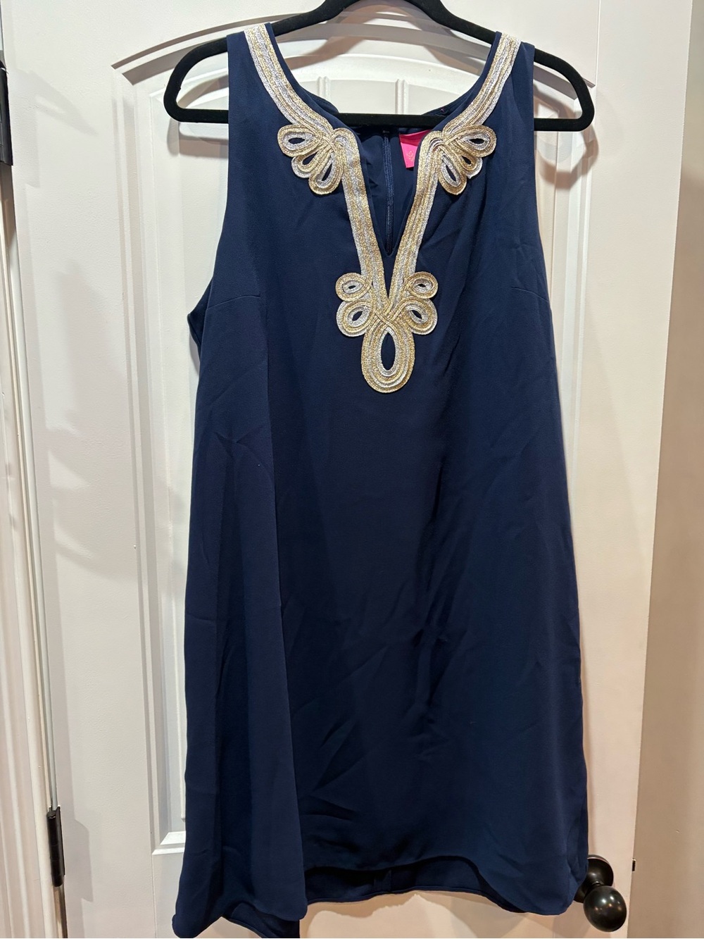 Lilly Pulitzer Navy Sleeveless Dress with Gold Embellished V-Neck